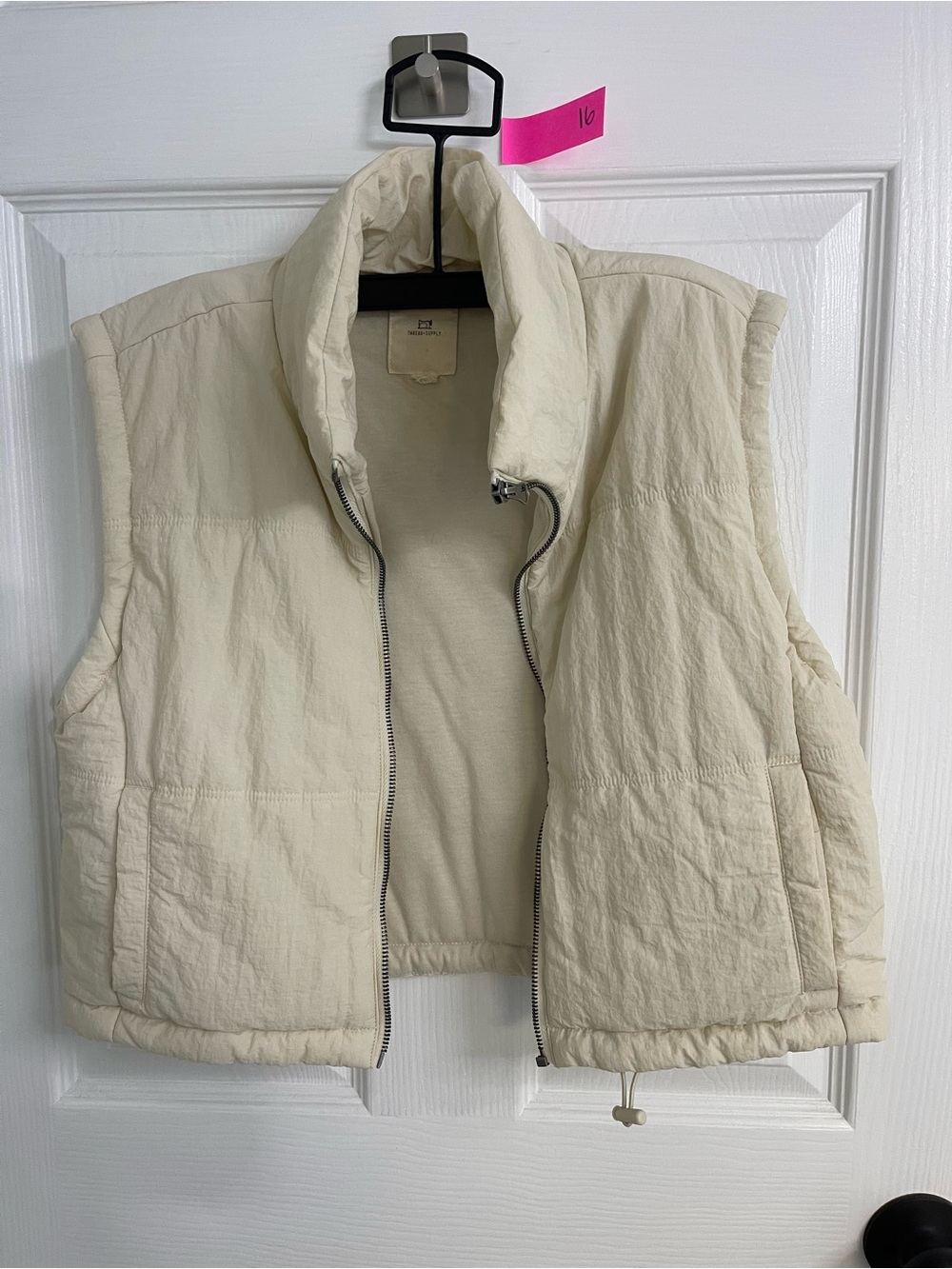 Thread & Supply Cream Quilted Puffer Vest with Stand Collar